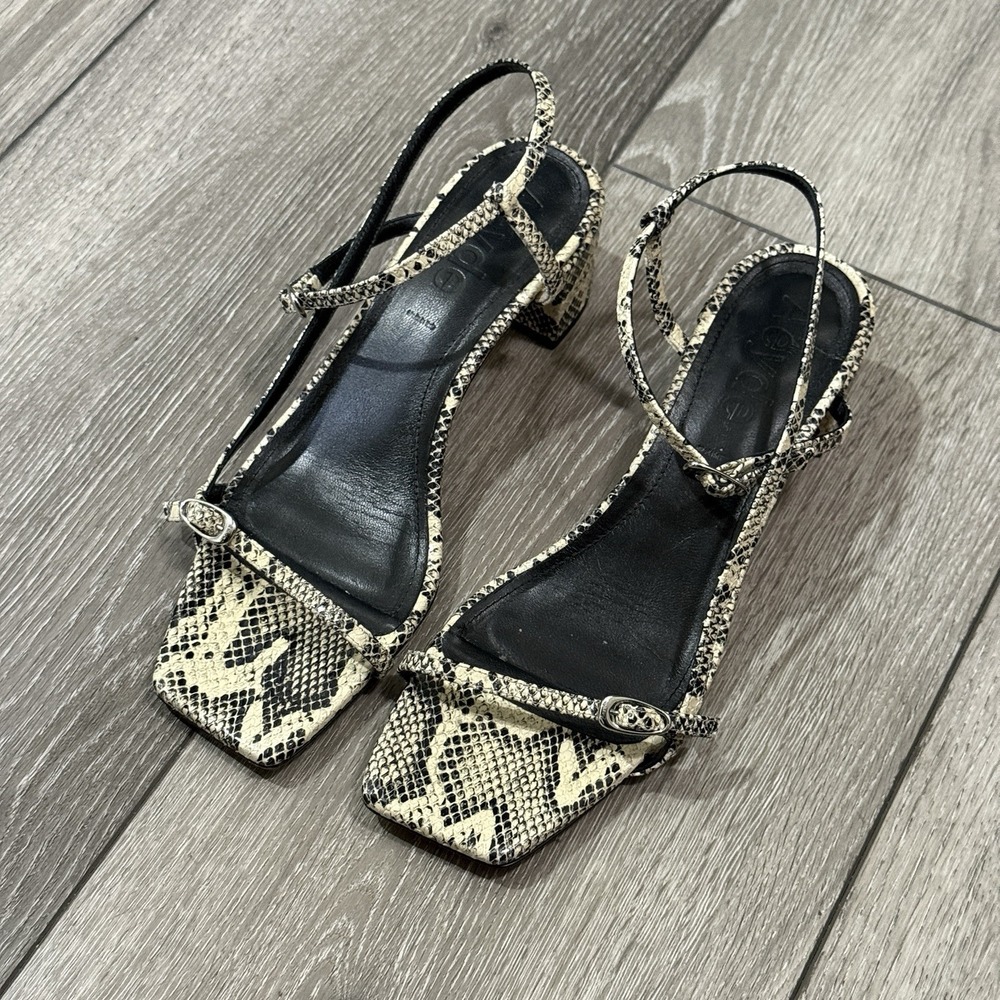 Aeyde Women Beige Black Snake Strappy Ankle Strap Sandals Italy EU 42 US 11-11.5